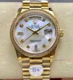 Rolex 8+ Factory DayDate 1-1 Gain Weight 36mm Mop Dial Diamond Bezel Copy Watch